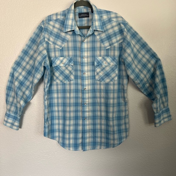 Vintage Mervyn's Other - Blue Plaid Pearl Snap Cowboy Western Shirt L